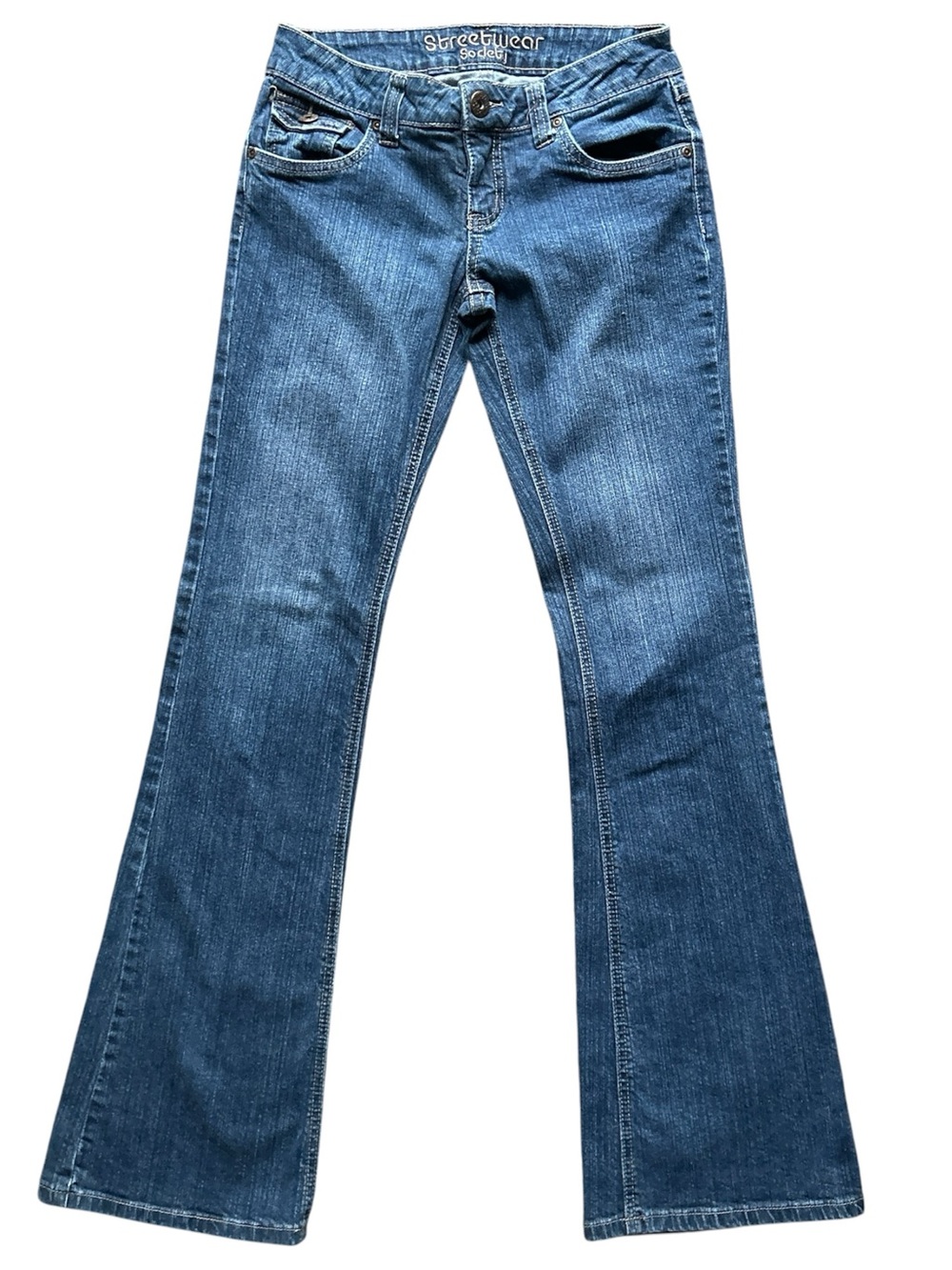 Y2K “Streetwear Society” Medium Wash Low Rise Bootcut Style Denim Jeans